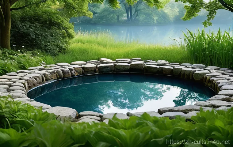 대순진리회의 주요 상징물 - A vibrant and harmonious natural landscape, symbolizing cosmic balance and the "Taiji symbol." In th...