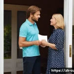 여호와의 증인 전도의 윤리적 논쟁 - **Prompt 1: Respectful Encounter at the Door**
    A realistic photograph of two individuals, a neat...