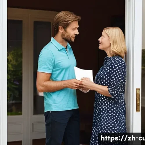 여호와의 증인 전도의 윤리적 논쟁 - **Prompt 1: Respectful Encounter at the Door**
    A realistic photograph of two individuals, a neat...