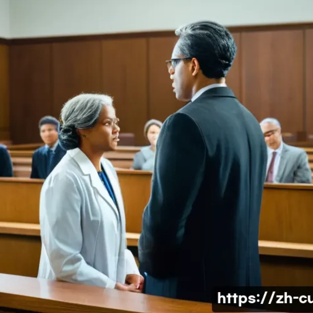 여호와의 증인과 법적 이슈 - A detailed courtroom scene depicting a legal dispute involving Jehovah&rsquo;s Witnesses and medical ethic...