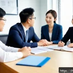 칼뱅주의 교리 핵심 - A modern office setting featuring diverse professionals collaborating harmoniously, embodying Calvin...