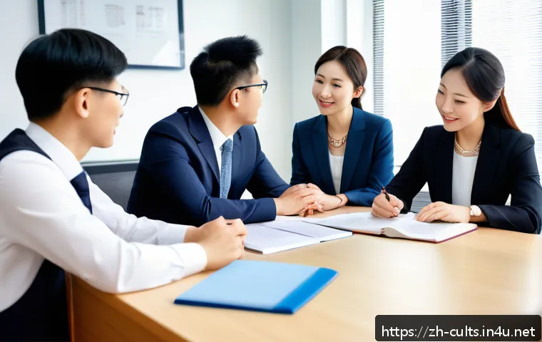 칼뱅주의 교리 핵심 - A modern office setting featuring diverse professionals collaborating harmoniously, embodying Calvin...